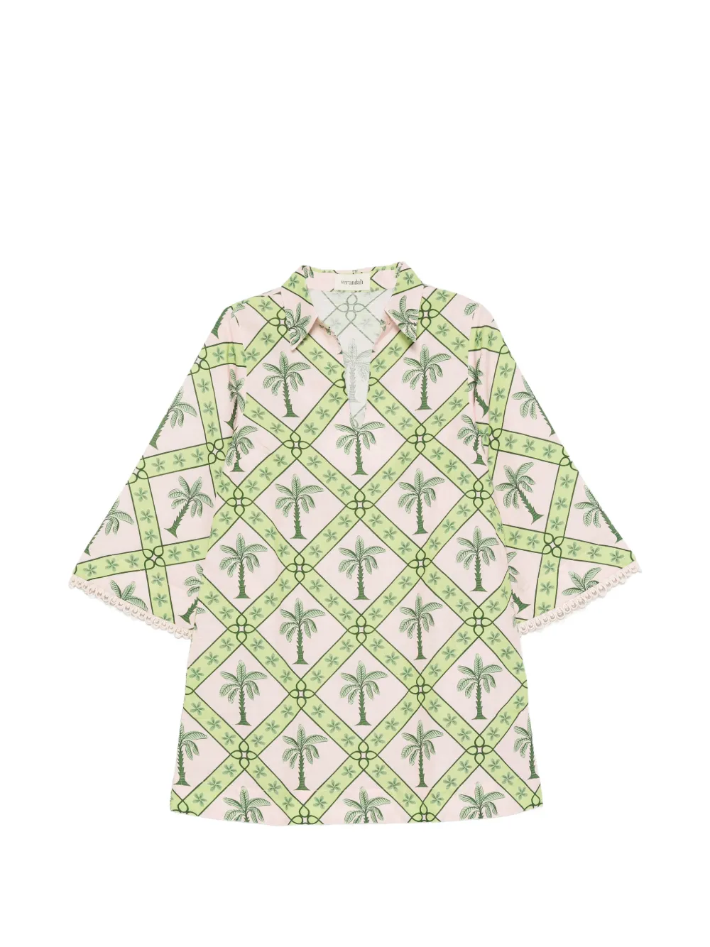 Verandah palm-print bell-sleeve mini dress - Rosa