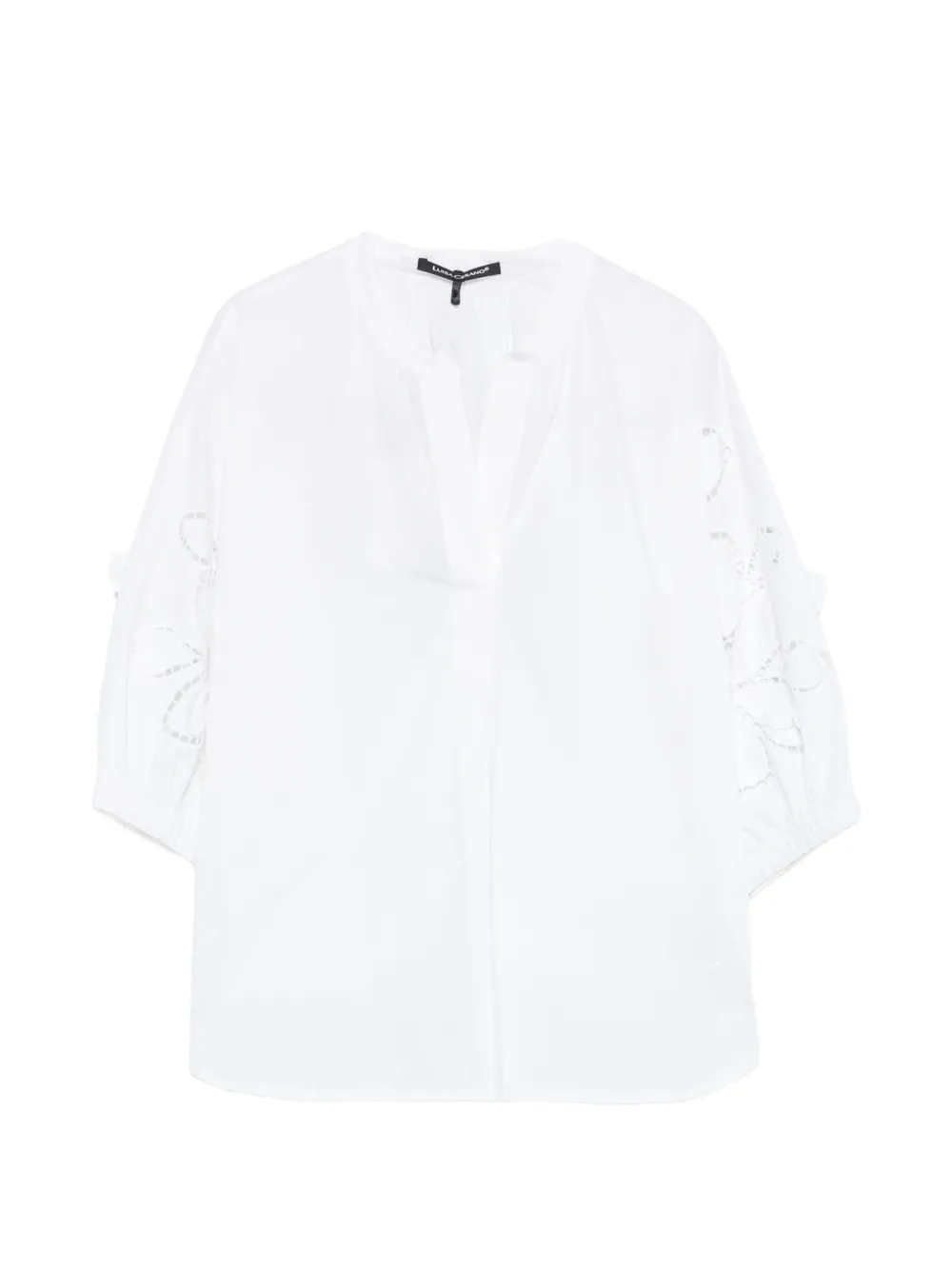 Luisa Cerano Broderie-anglaise V-neck Blouse In Gray