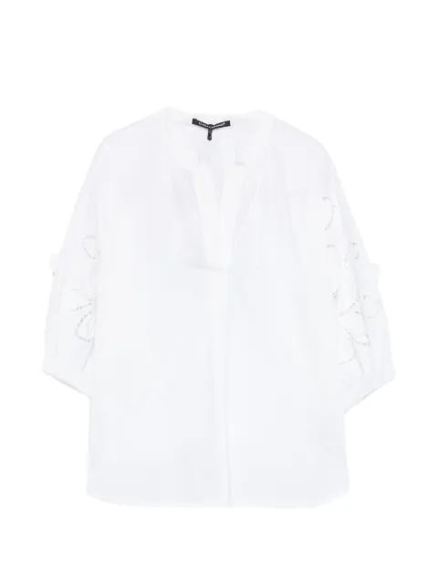 Luisa Cerano blusa con bordado inglés y cuello en V
