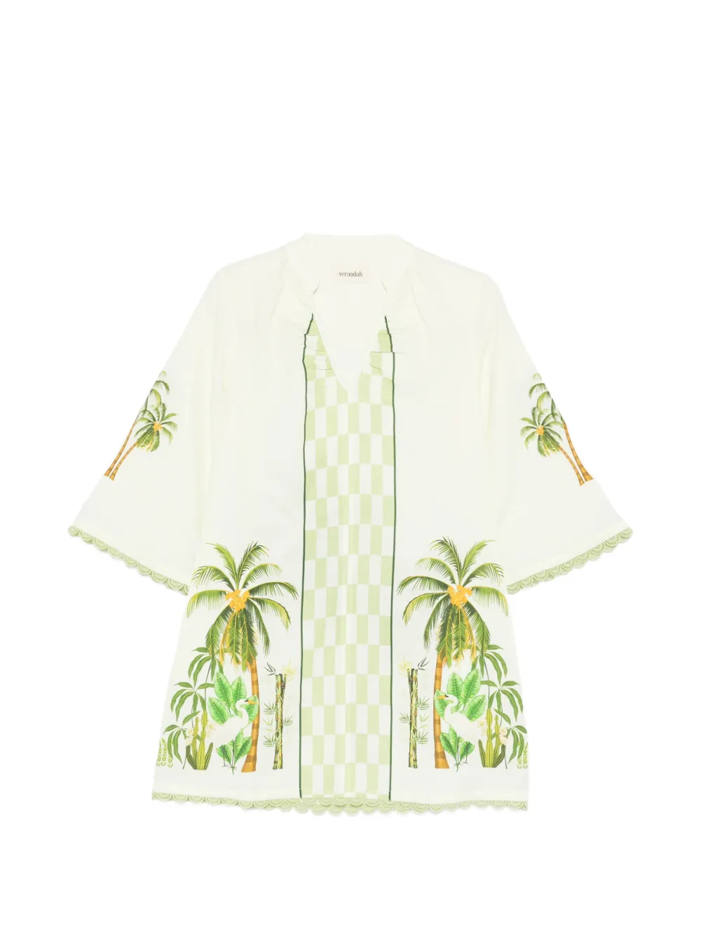 Verandah foliage-print scalloped-trim mini dress - Verde