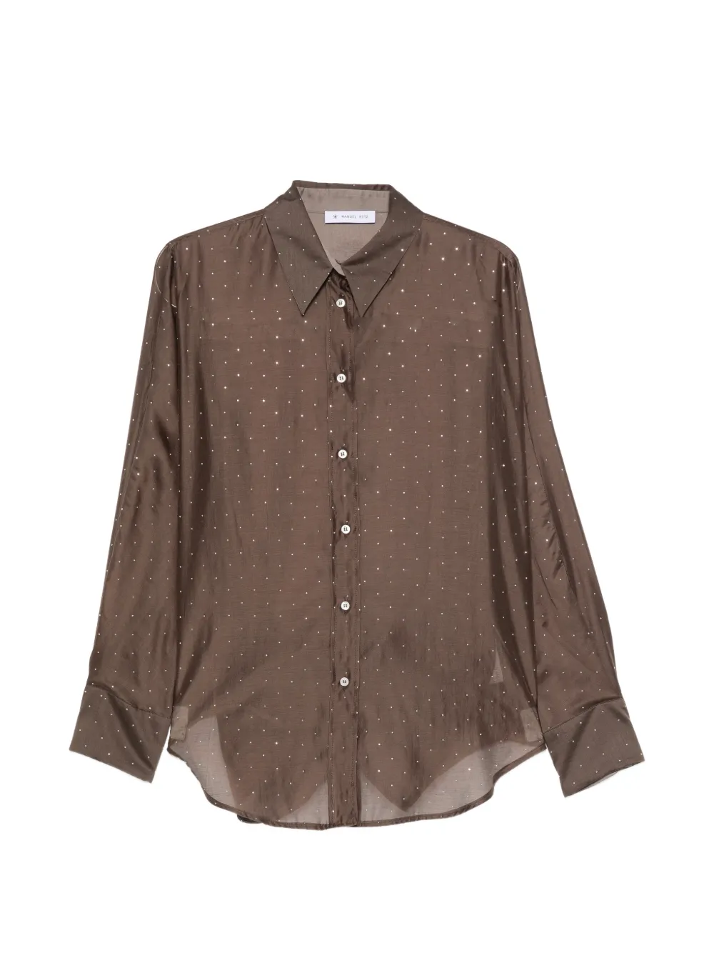 Manuel Ritz crystal-embellished semi-sheer shirt - Braun
