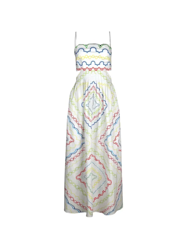Mary Katrantzou Finley Geometric-print Cutout Midi Dress in White