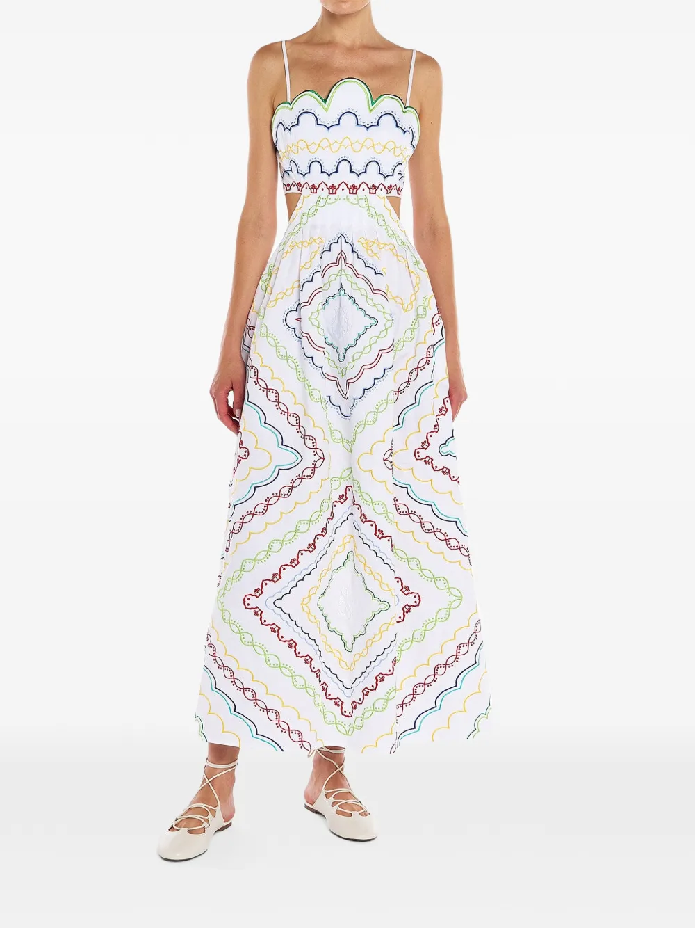 Mary Katrantzou Finley Geometric-print Cutout Midi Dress in White, view 2