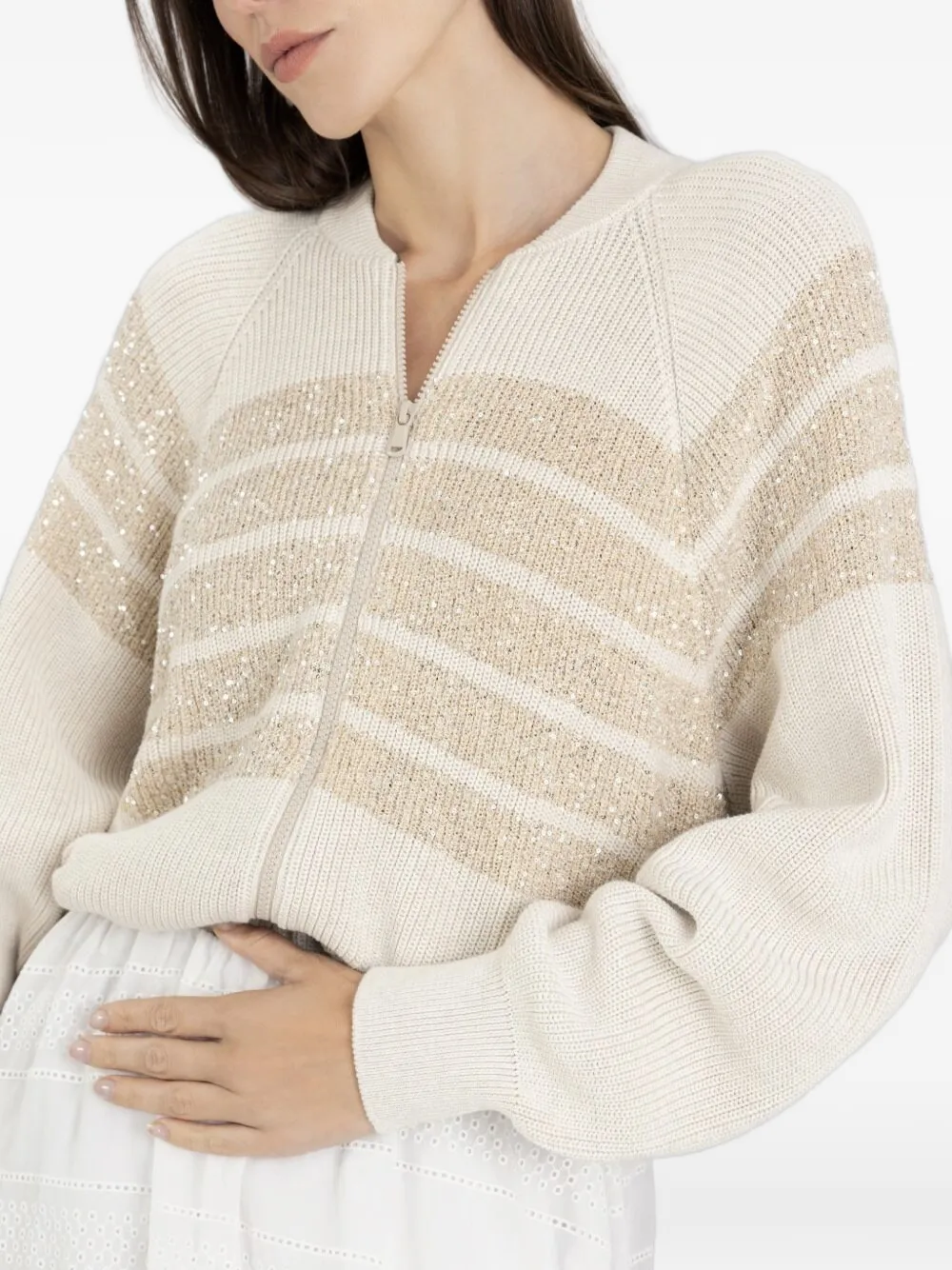 Brunello Cucinelli Vest verfraaid met pailletten en rits Beige