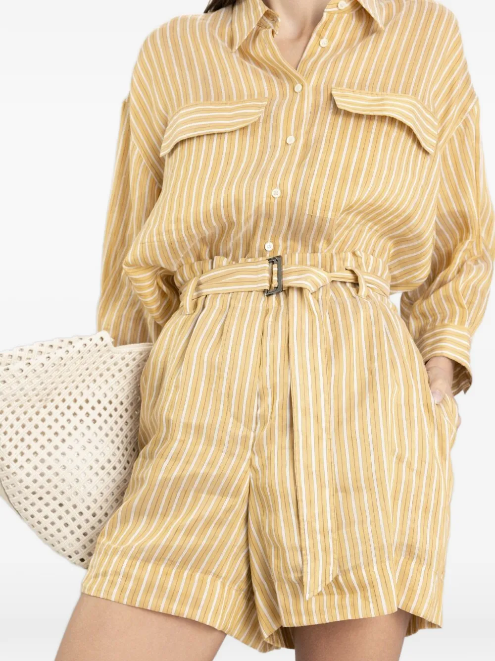 Brunello Cucinelli Gestreepte shorts met ceintuur Geel