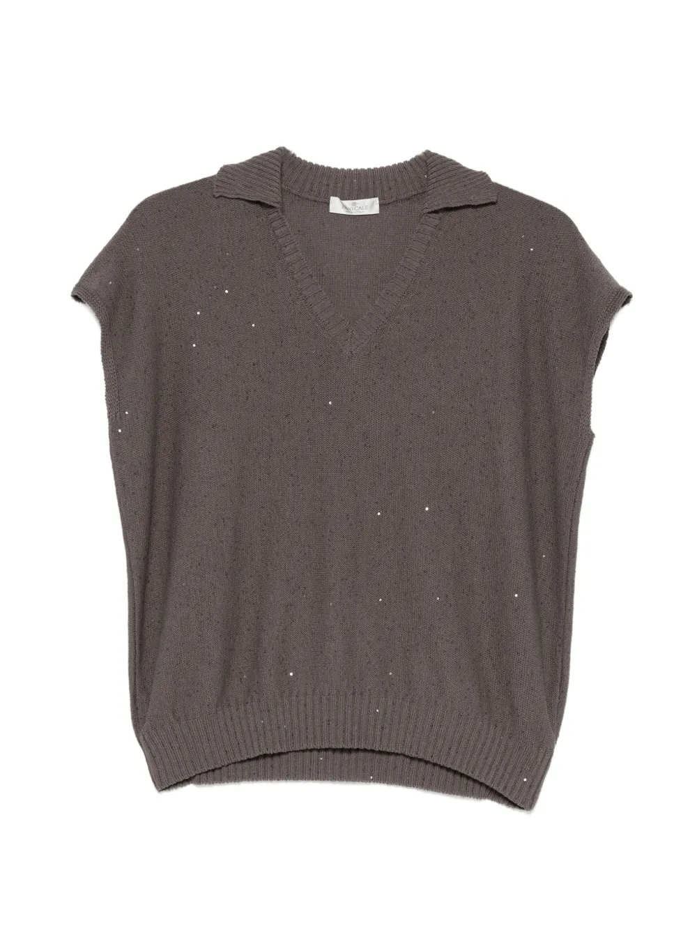 PANICALE sequin-embellished V-neck T-shirt - Marrone