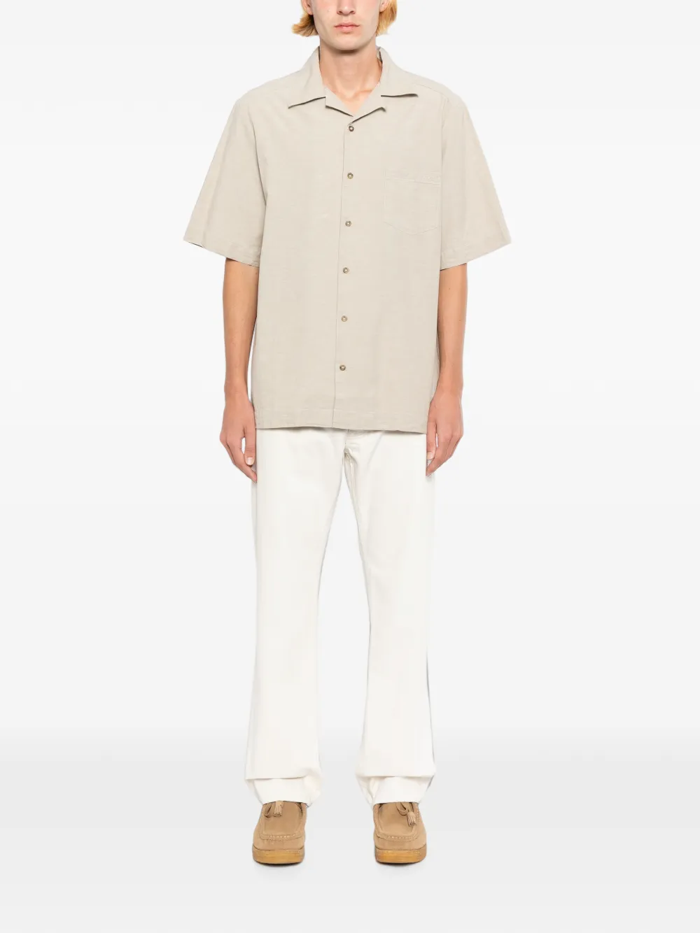 A.P.C. Overhemd met korte mouwen en bowlingkraag Beige