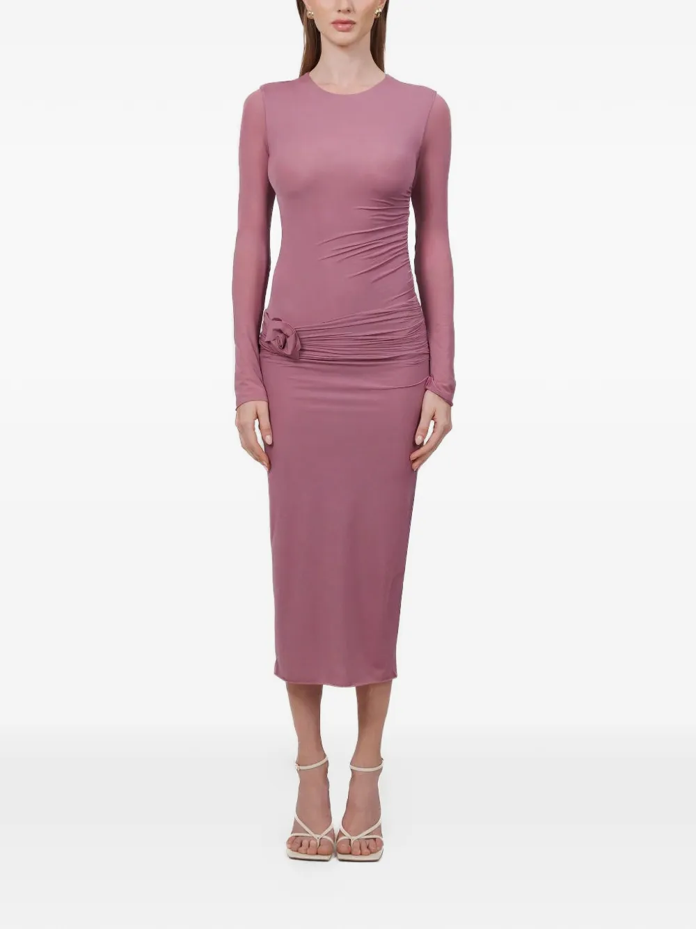 Maygel Coronel Anna ruched floral-appliqué midi dress - Rosa