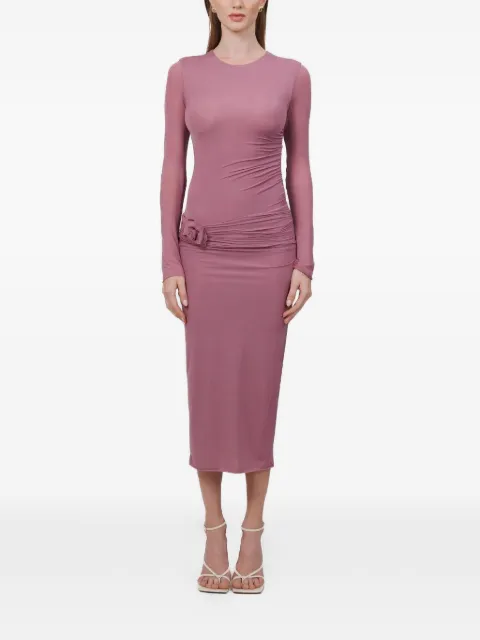 Maygel Coronel Anna ruched floral-appliqué midi dress