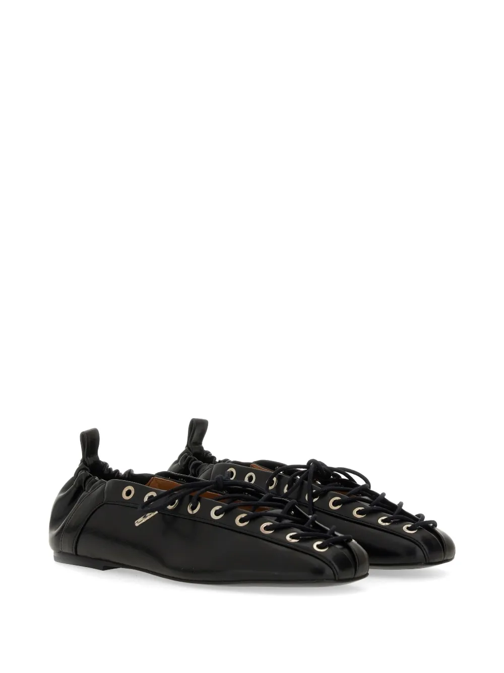 GANNI eyelet-embellished lace-up ballet flats Zwart