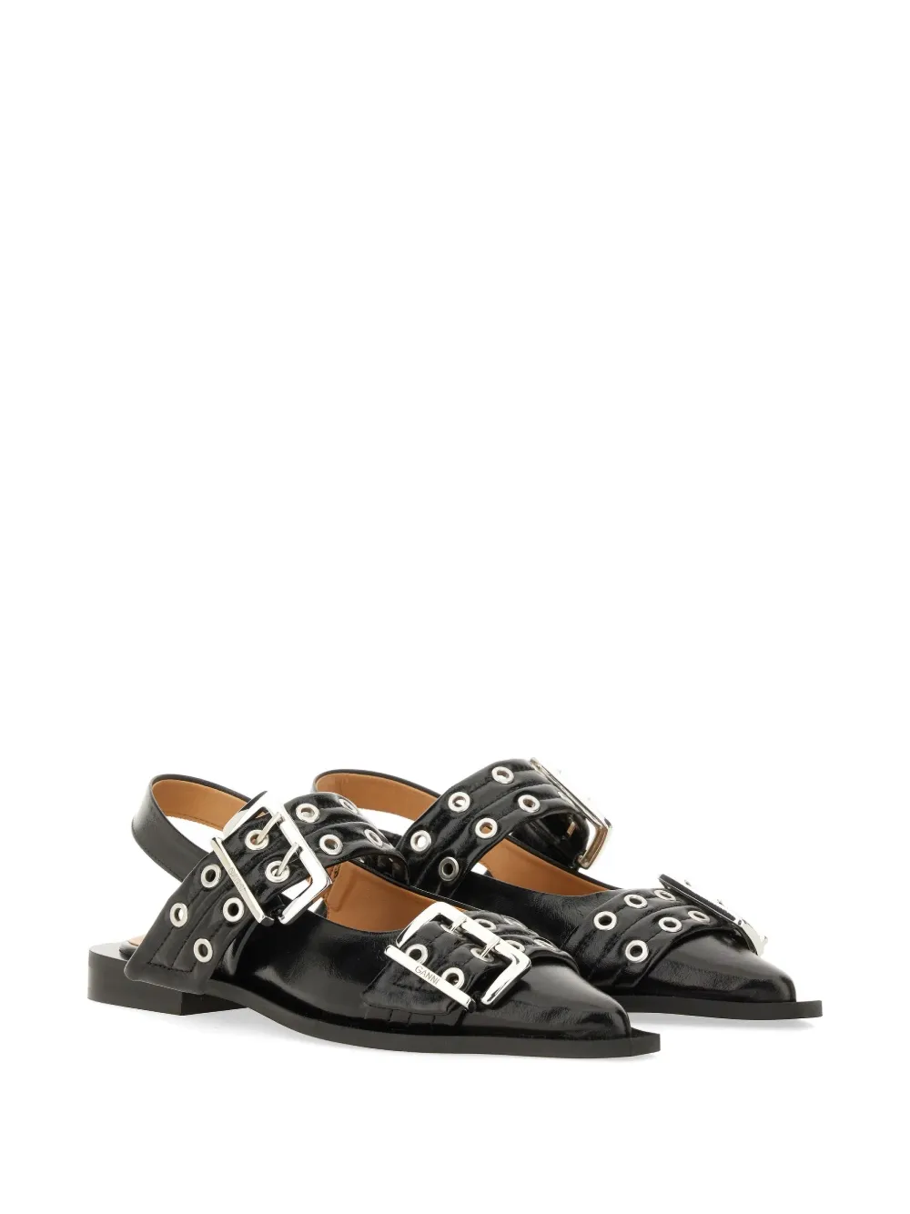 GANNI buckle-detail eyelet-embellished sandals Zwart