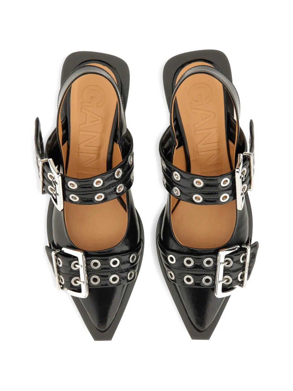 GANNI buckle-detail eyelet-embellished sandals Zwart