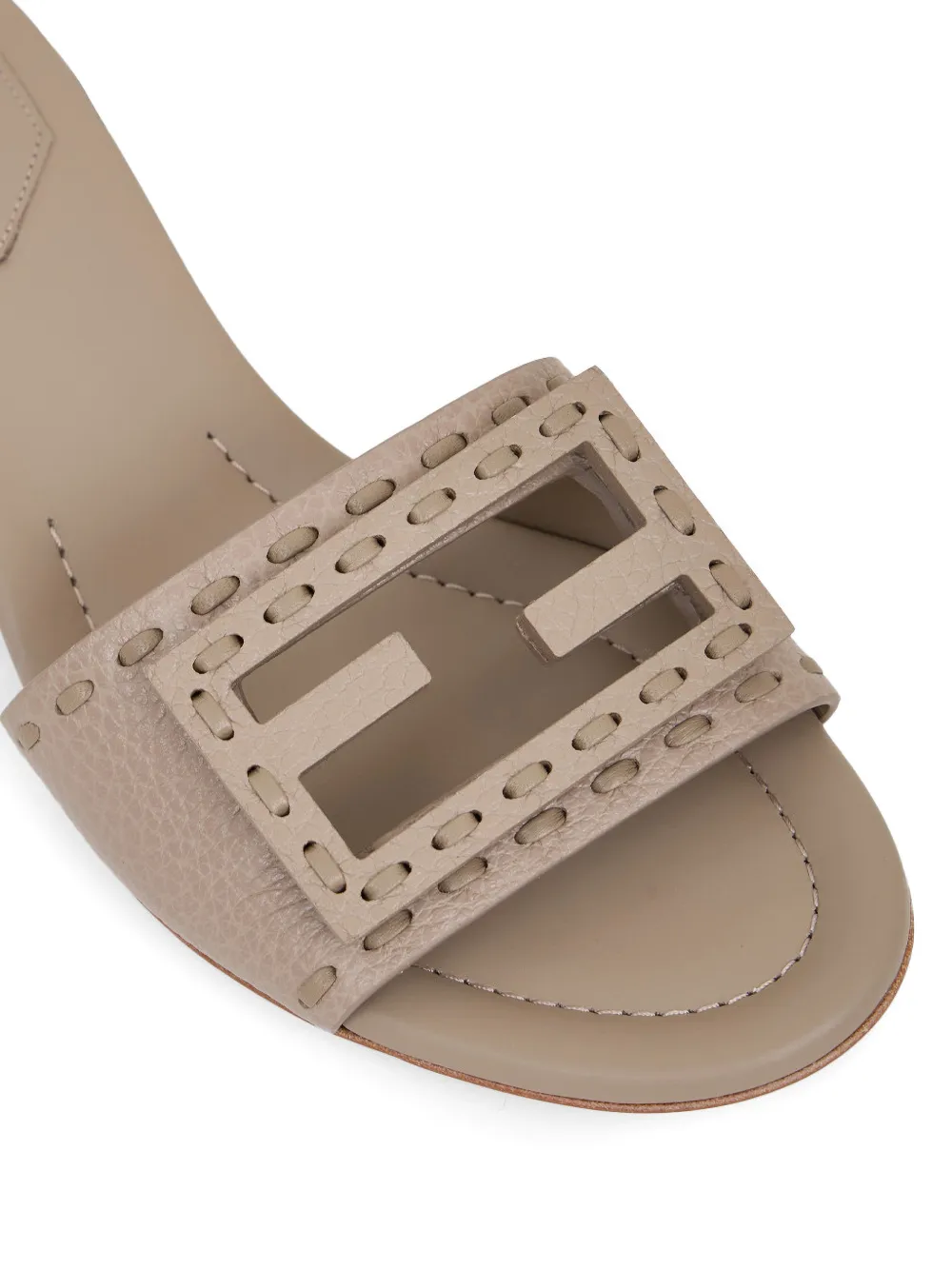 FENDI Baguette whipstitch-trim heeled sandals Beige