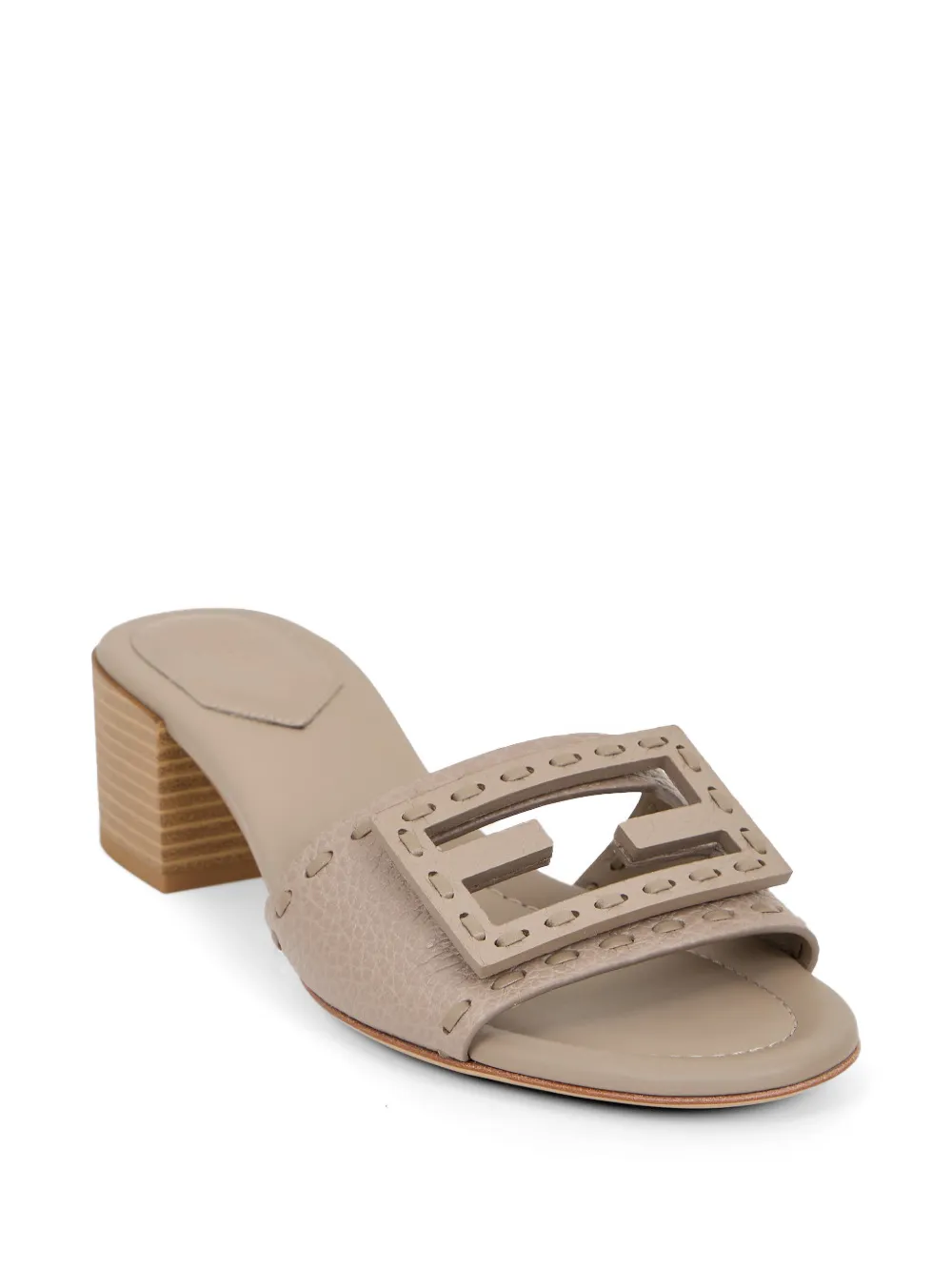 FENDI Baguette whipstitch-trim heeled sandals Beige