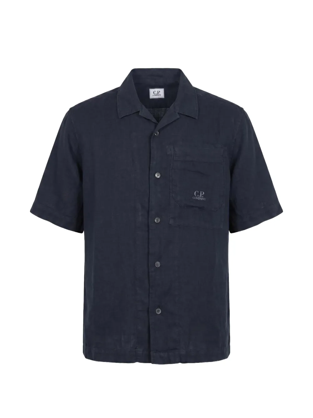 C.P. Company logo-print short-sleeve linen shirt - Blau