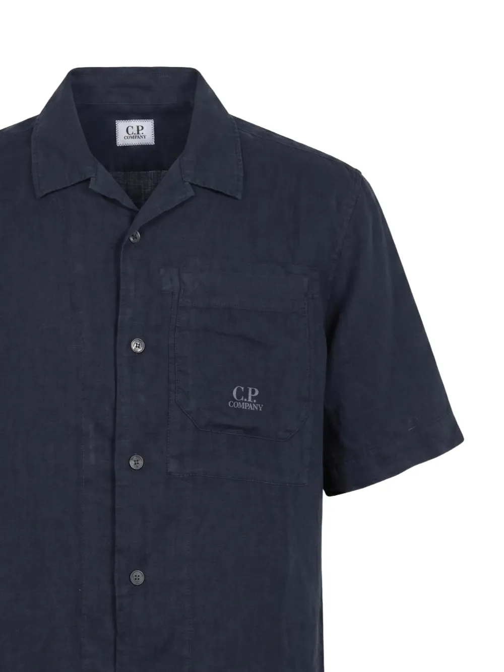 C.P. Company Linnen overhemd met korte mouwen en logoprint Blauw
