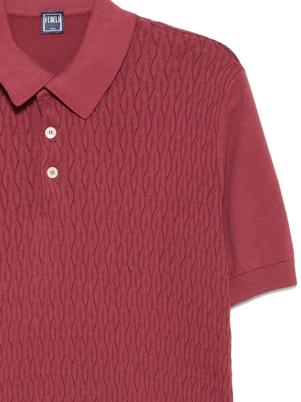 Fedeli Gebreid poloshirt met korte mouwen en textuur Rood
