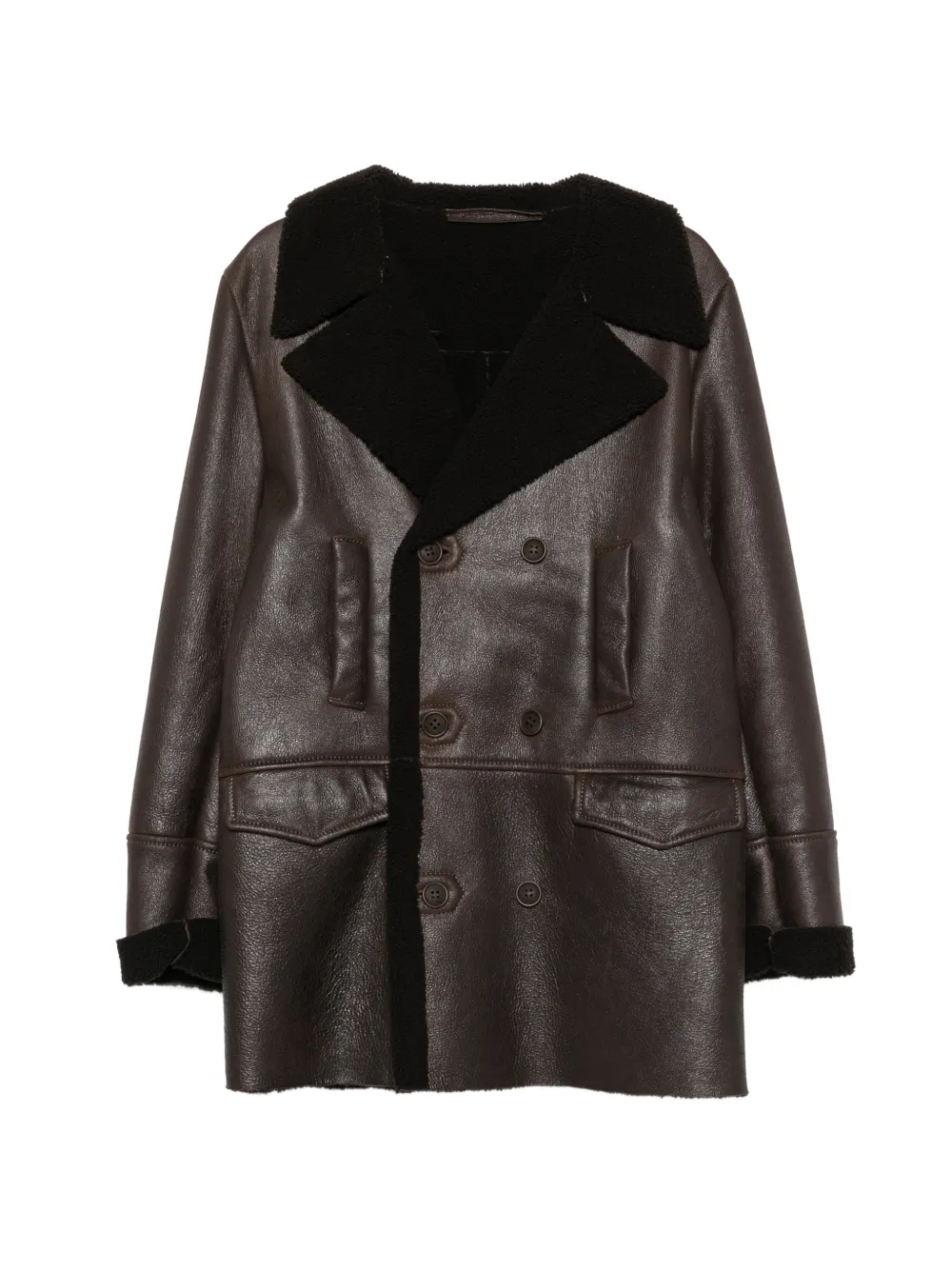 Salvatore Santoro Doppelreihiger Mantel mit Shearling-Kragen - Braun
