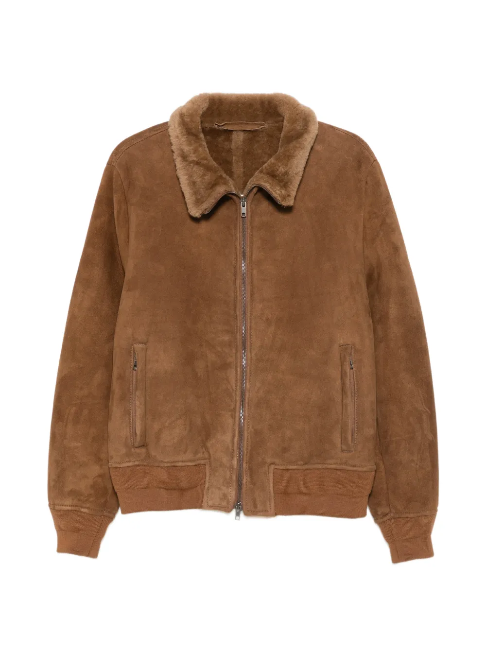 Salvatore Santoro Giacca in pelle scamosciata con collo in shearling - Marrone
