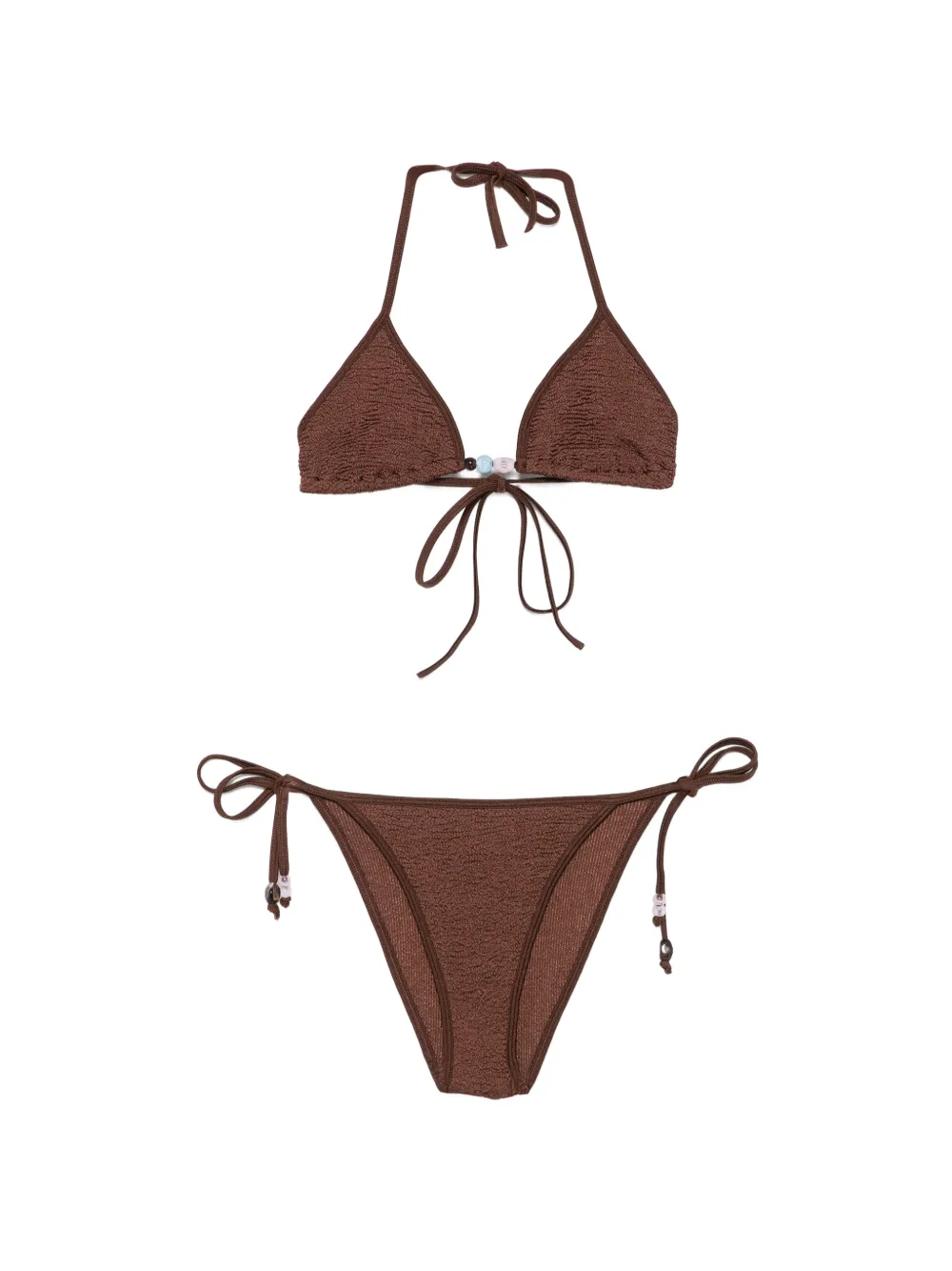 Hunza G bead-embellished crinkled bikini - Marrone