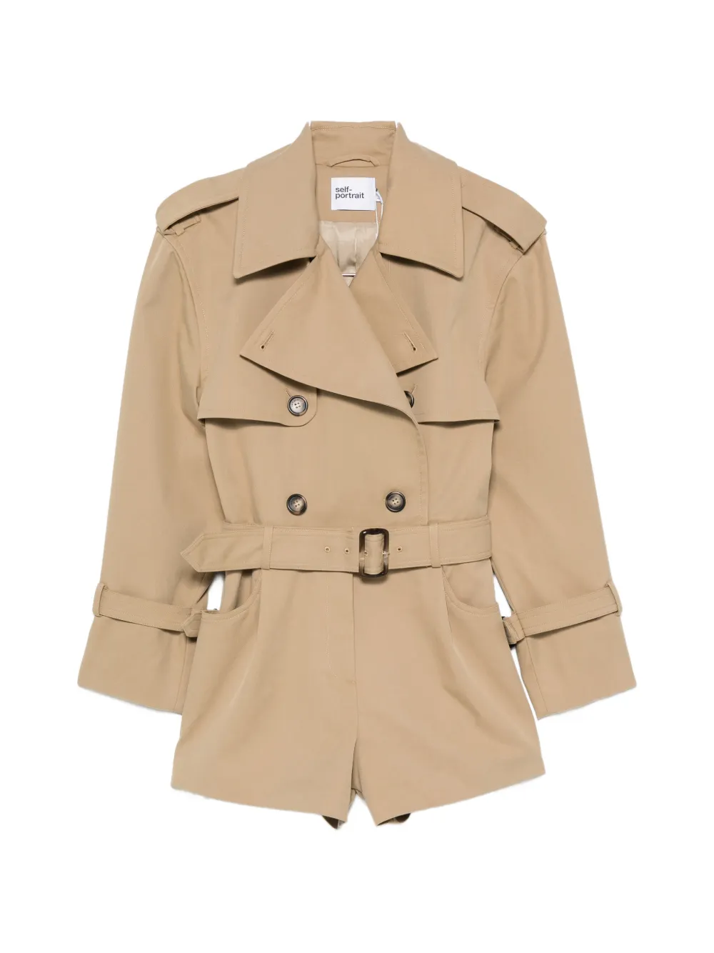 Self-Portrait belted cropped trench jacket - Toni neutri