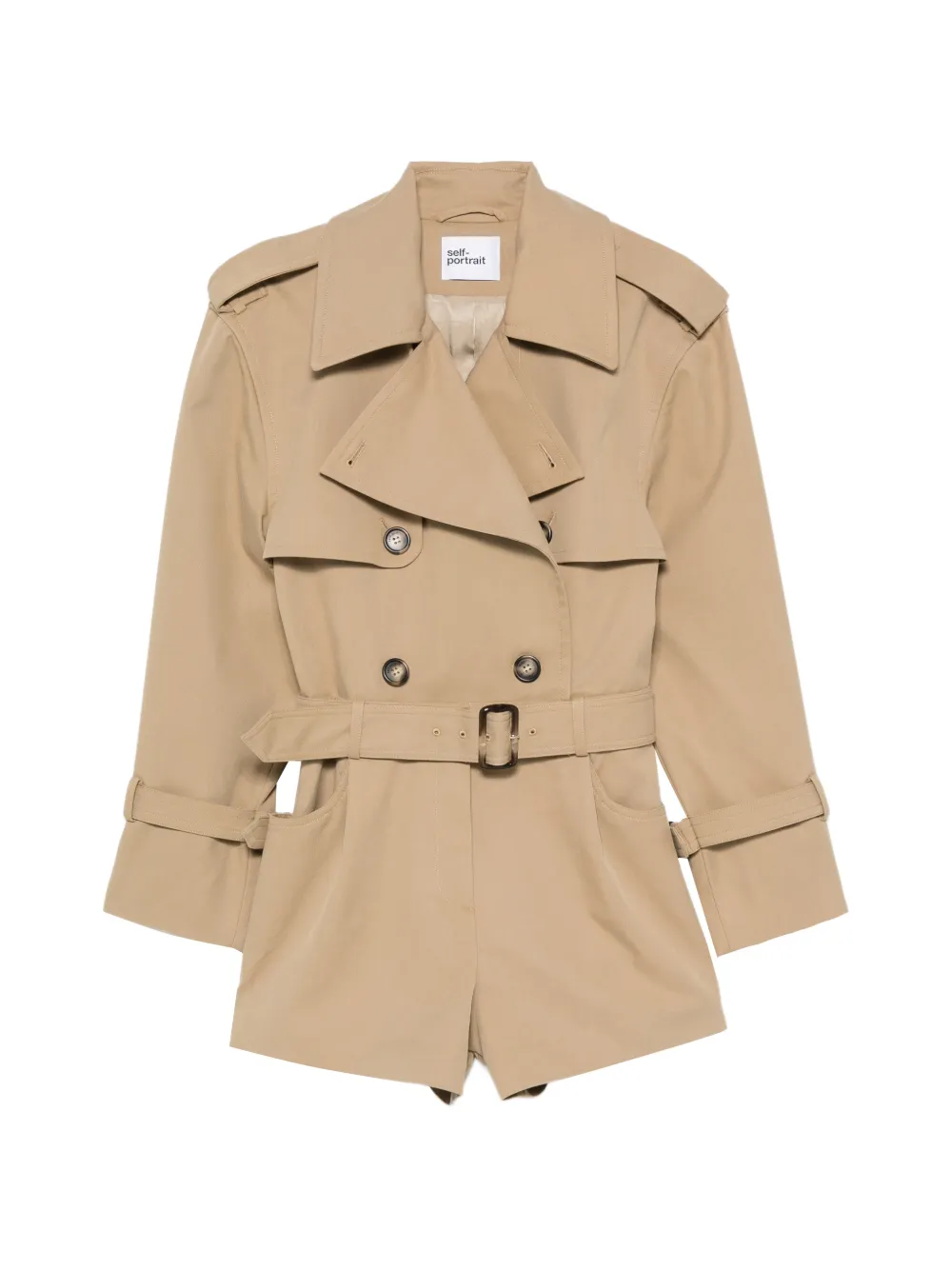 Self-Portrait belted cropped trench jacket - Nude