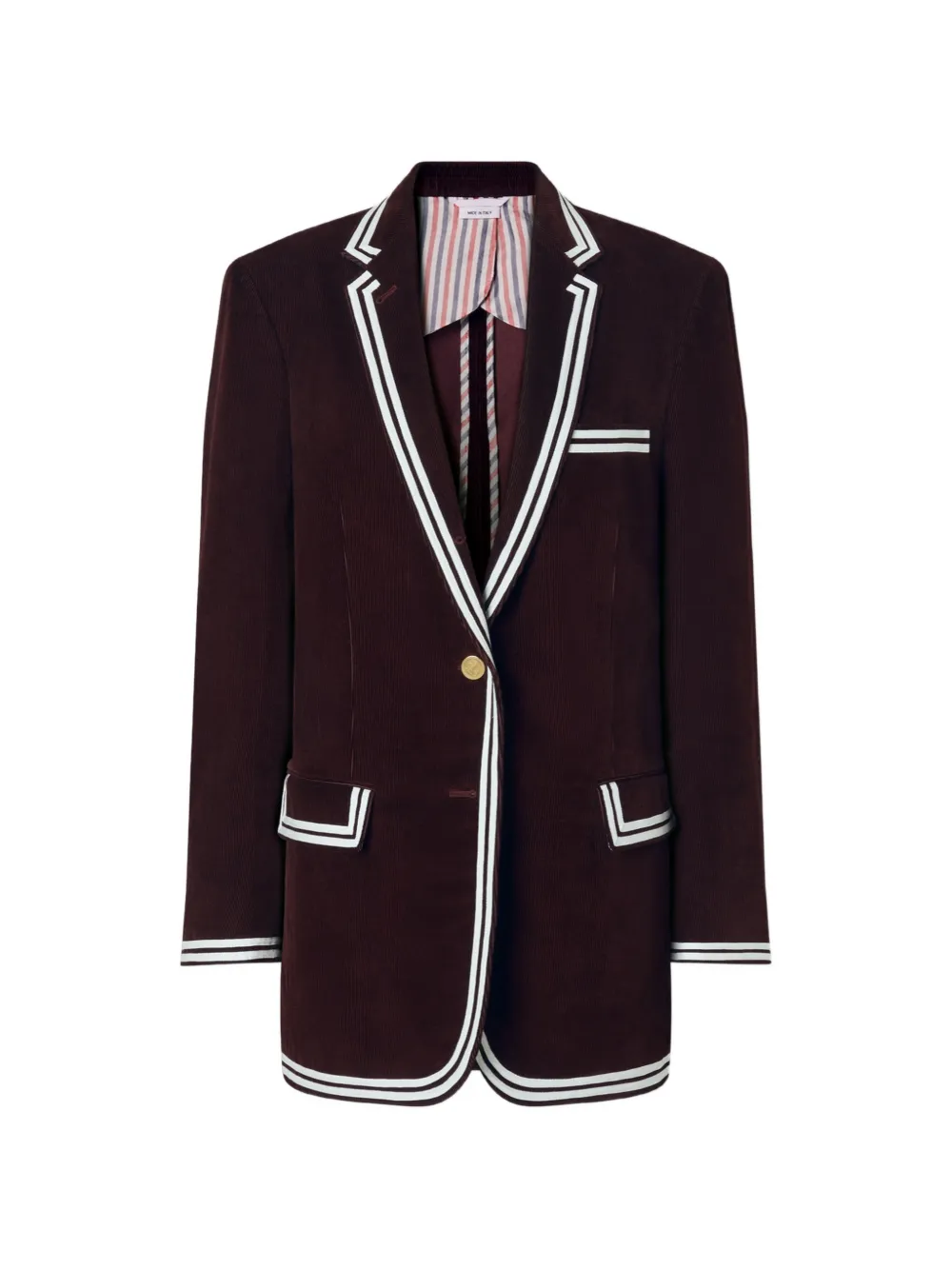 Thom Browne corduroy stripe-trim coat - Red