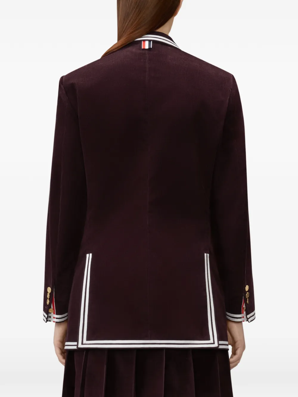 Thom Browne Ribfluwelen jas met streep-afwerking Rood