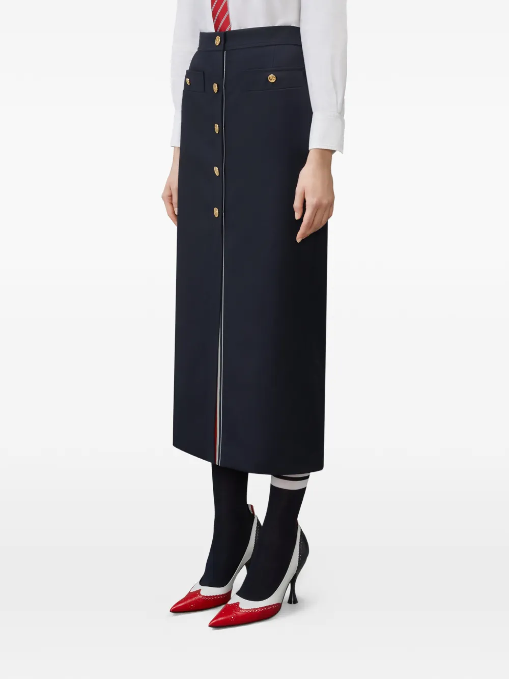 Thom Browne Midi-rok met knoopdetail Blauw