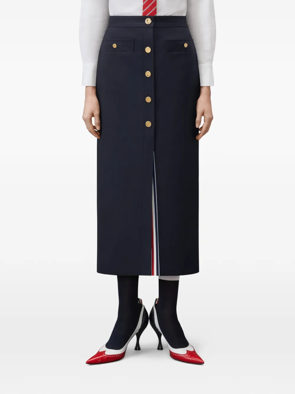 Thom Browne Midi-rok met knoopdetail Blauw