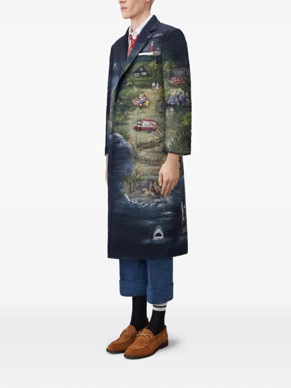 Thom Browne Nantucket bouclé mantel Blauw