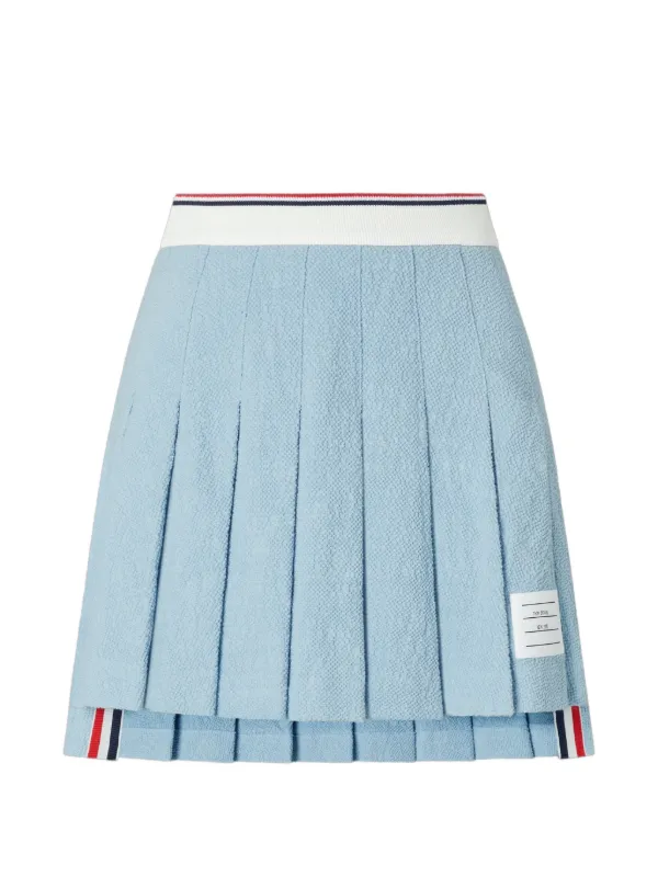 Thom Browne Cotton Tweed Pleated Mini Skirt in Blue
