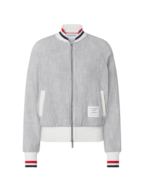 Thom Browne Cotton Tweed RWB Cuff Bomber Jacket in Grey
