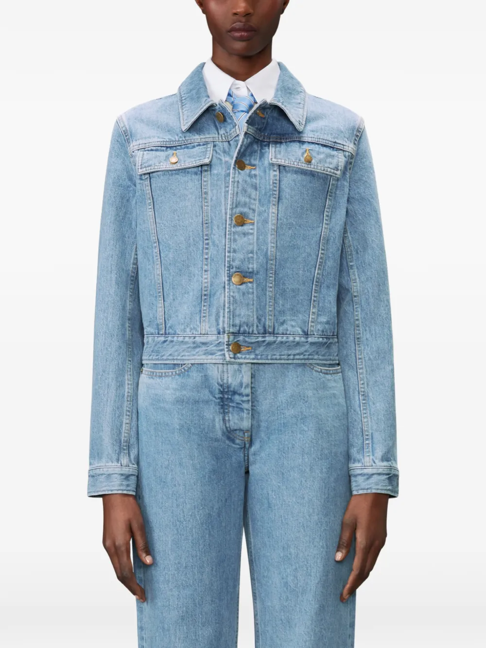 Thom Browne Shrunken Selvedge denim jack Blauw