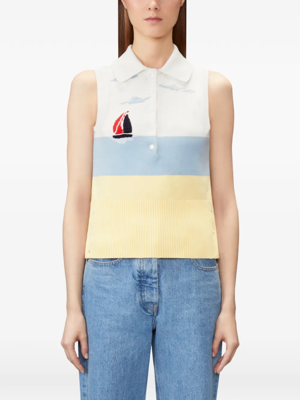 Thom Browne Mouwloos poloshirt Wit