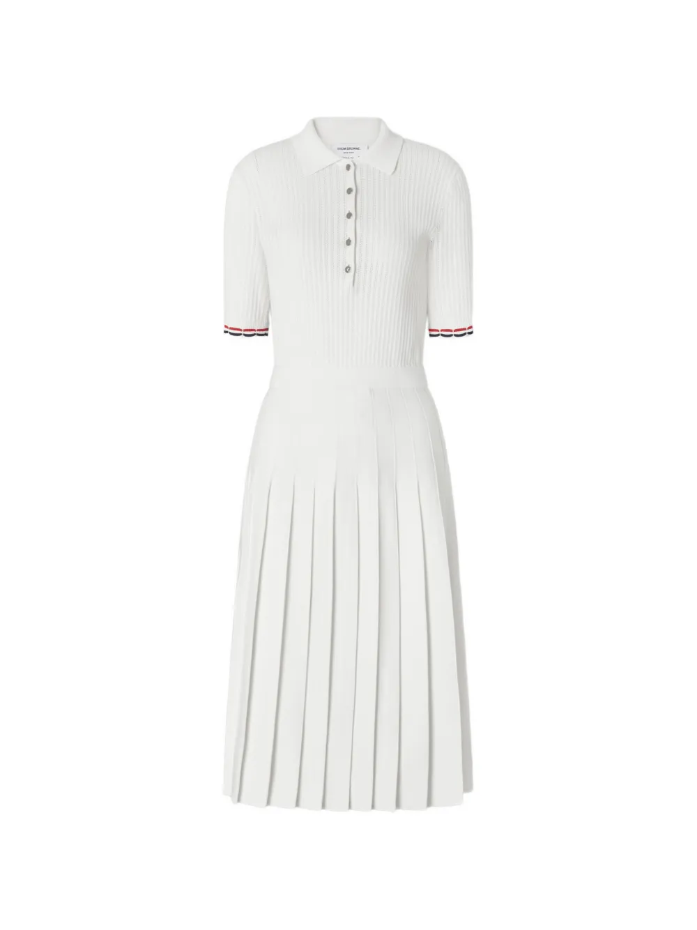 Thom Browne rib-stitch midi polo dress - White