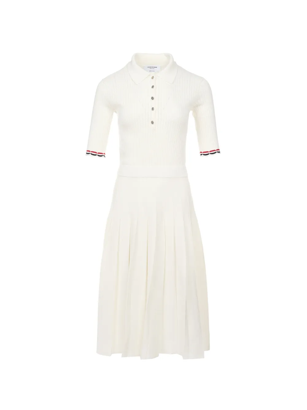 Thom Browne robe-polo mi-longue à coutures côtelées - Blanc Thom Browne robe-polo mi-longue à coutures côtelées - Blanc