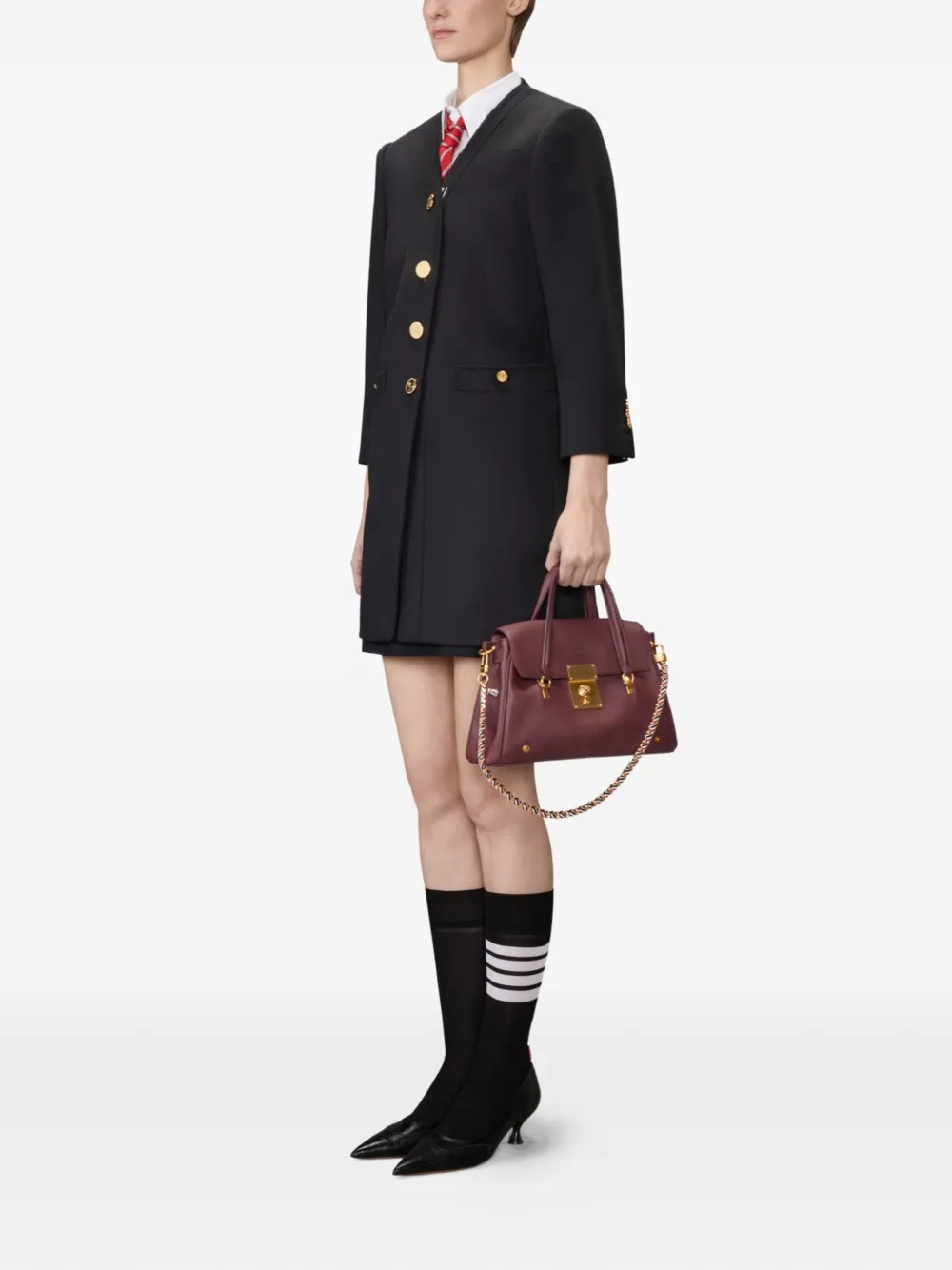 Thom Browne Kleine Bolton leren shopper Rood