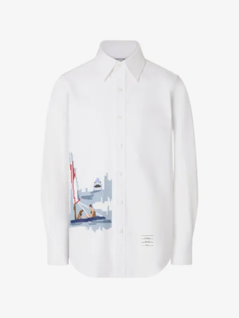 Thom Browne 4-Bar scenic-intarsia Oxford shirt