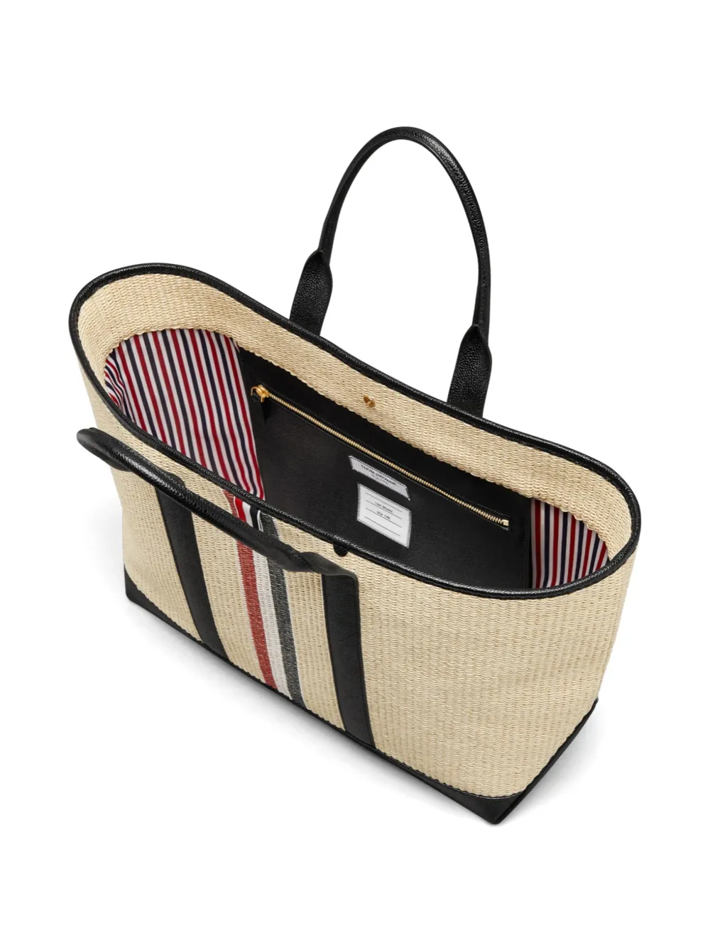 Thom Browne Tool raffia shopper met RWB-streep Beige