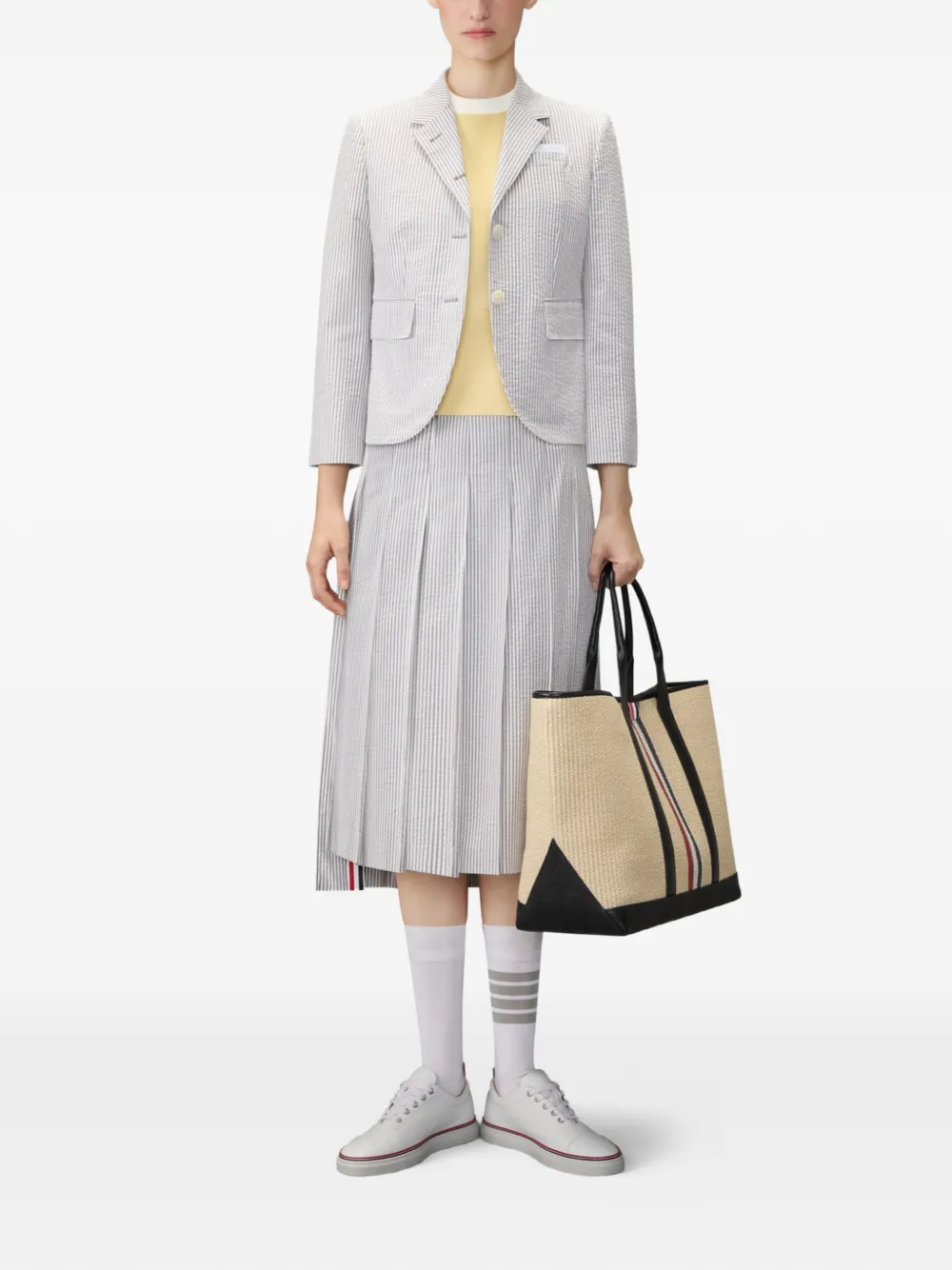 Thom Browne T-shirt met vier strepen en patroon Geel