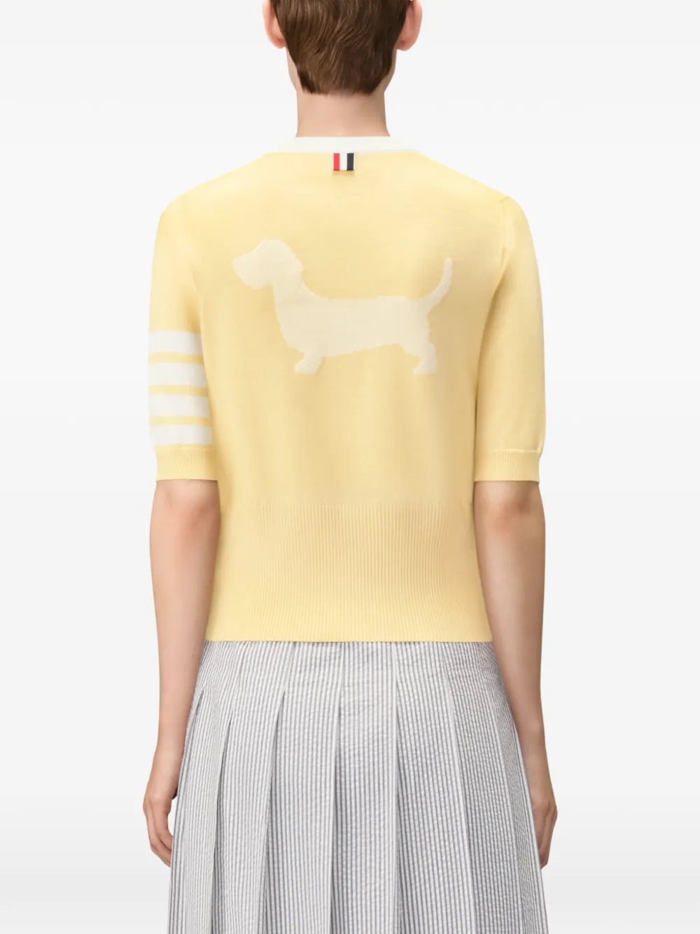 Thom Browne T-shirt met vier strepen en patroon Geel