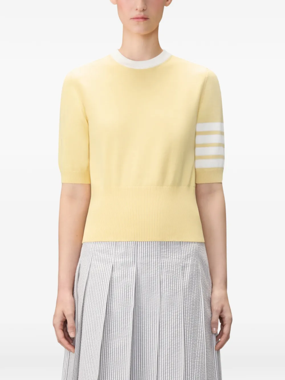 Thom Browne T-shirt met vier strepen en patroon Geel