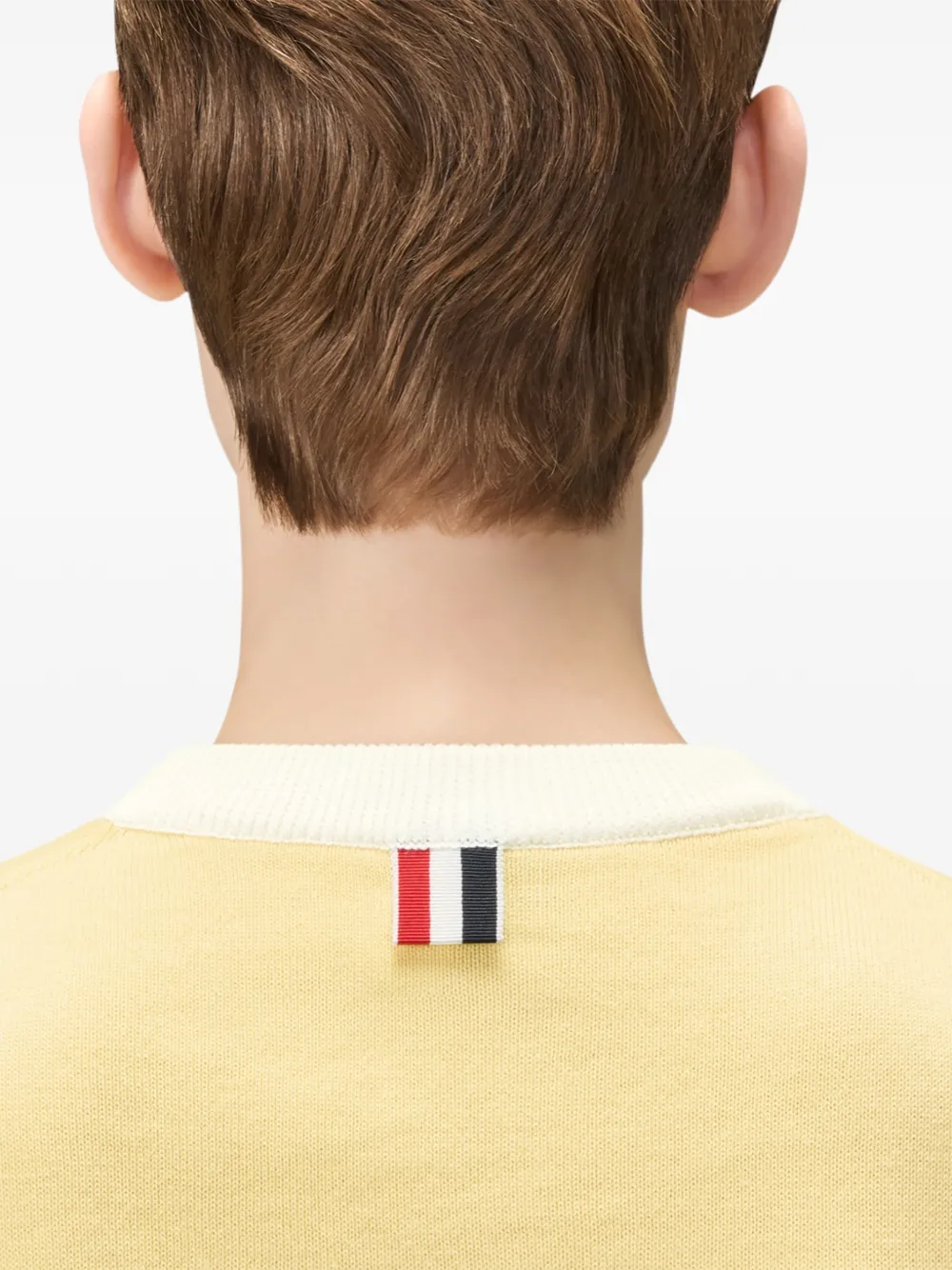 Thom Browne T-shirt met vier strepen en patroon Geel