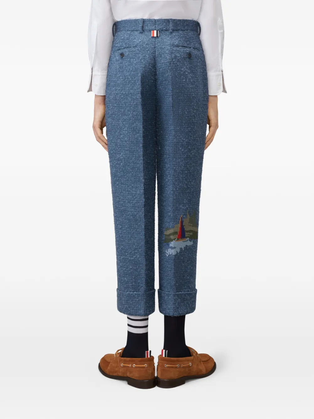 Thom Browne Bouclé tweed broek met borduurwerk Blauw