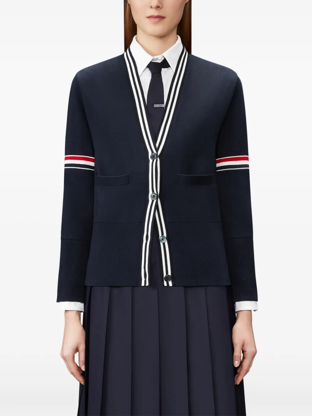 Thom Browne Vest met jacquard en RWB-streep Blauw