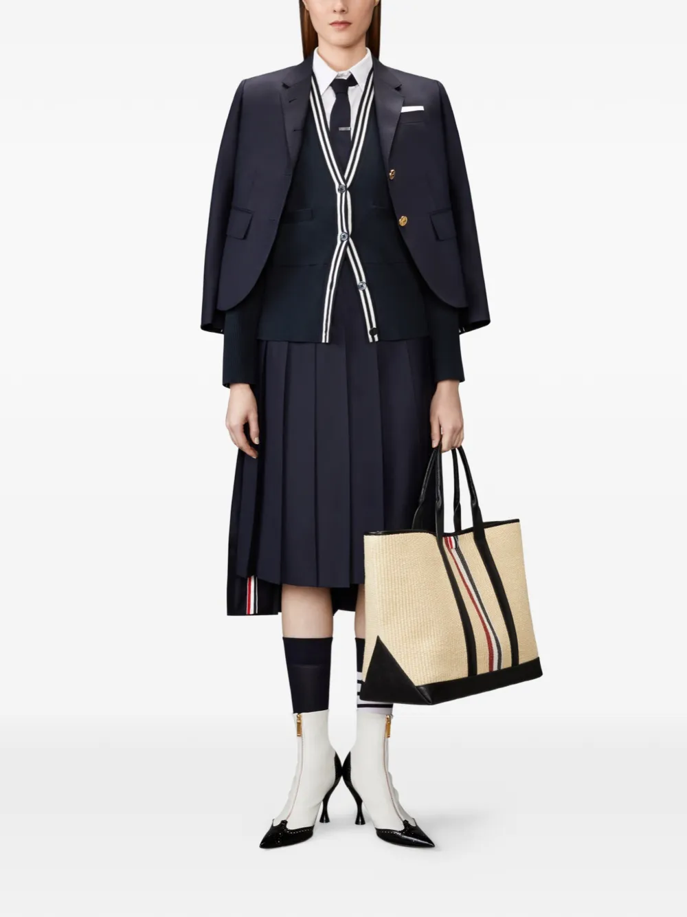 Thom Browne Vest met jacquard en RWB-streep Blauw
