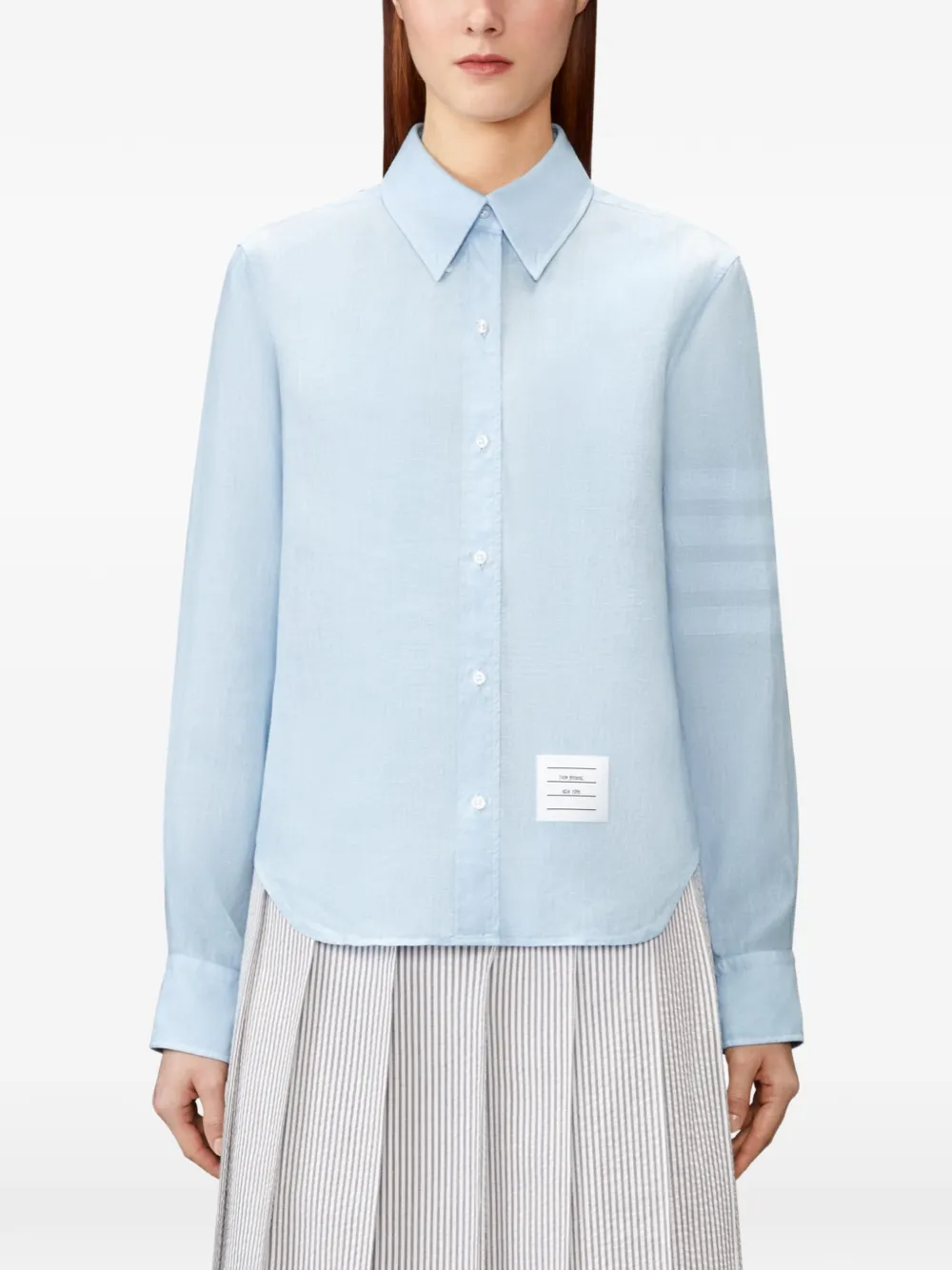 Thom Browne Linnen blouse met vier strepen Blauw