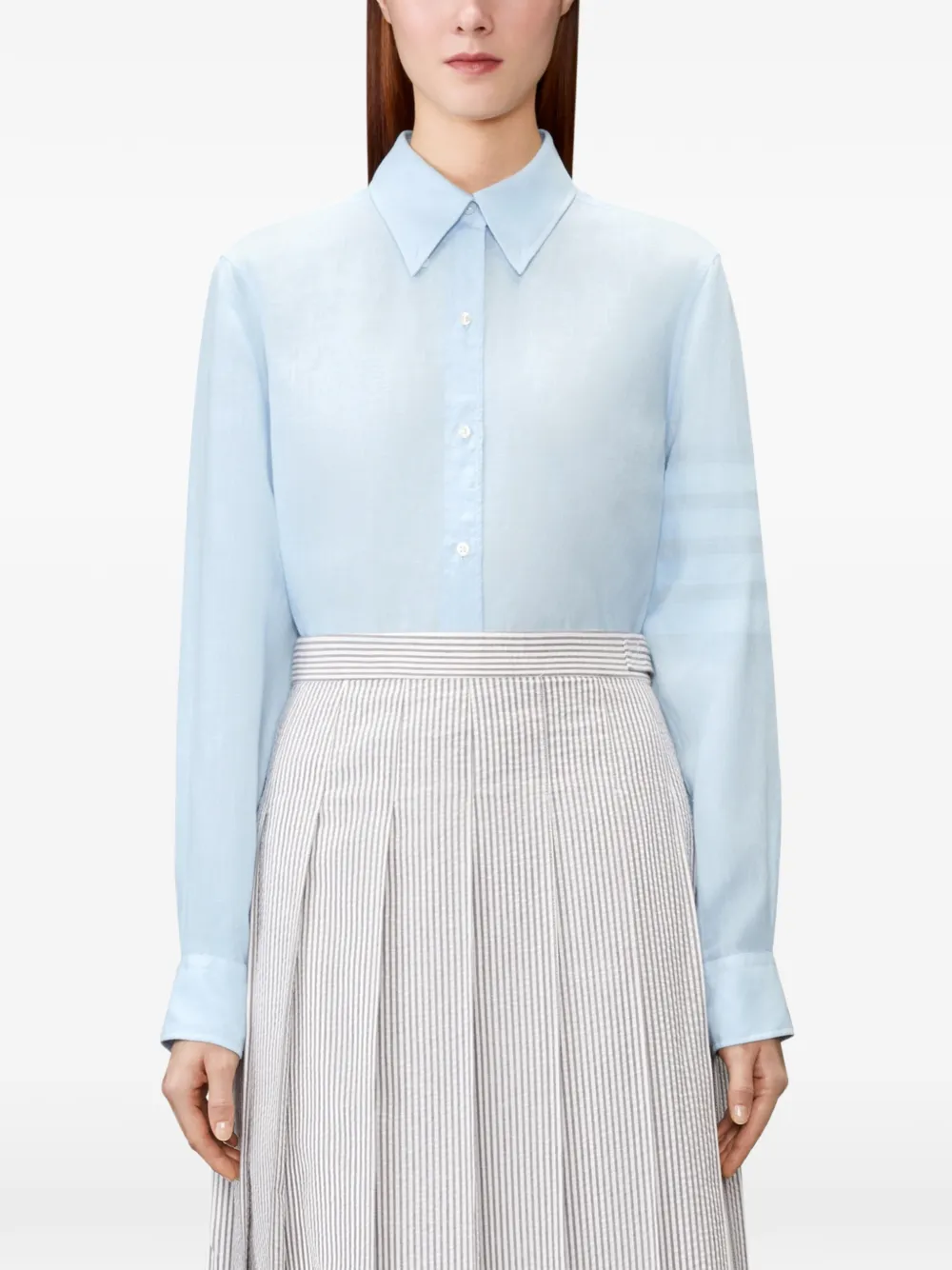 Thom Browne Linnen blouse met vier strepen Blauw