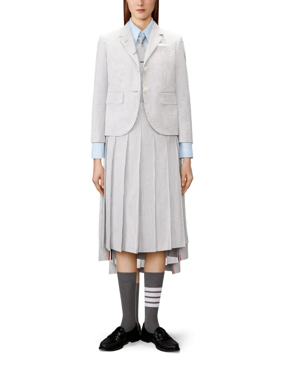 Thom Browne Linnen blouse met vier strepen Blauw